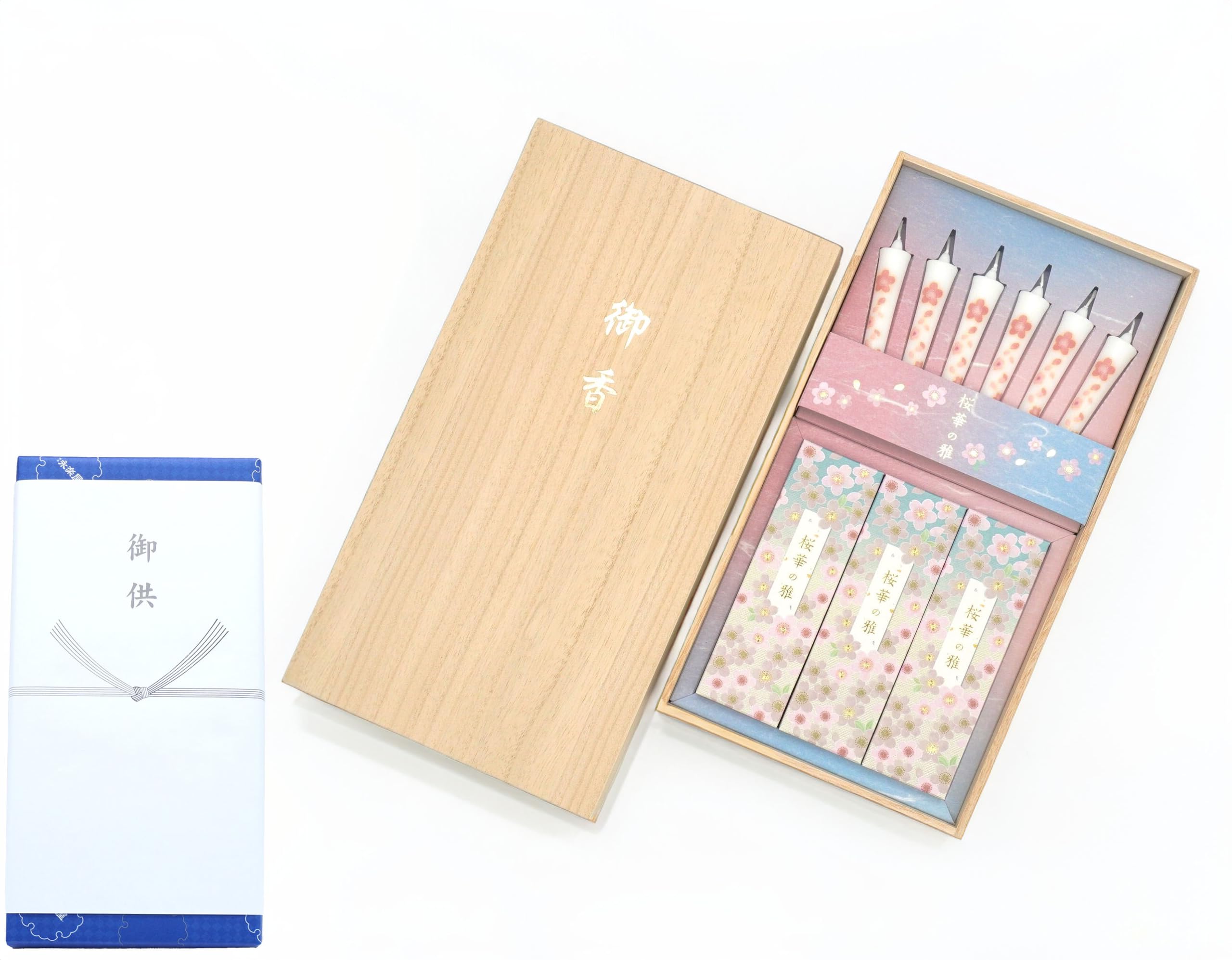 

[Ouka no Miyabi] Incense Set: Light Smoke Incense, Incense and Illustrated Candle Set, Presented in a Premium Paulownia Wood Box with Gift Wrapping,