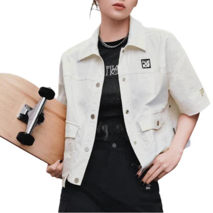 FILA Fusion Loose Fit Polo Short Sleeve Shirt Women shirts Cloud-White T11W433401F-WT