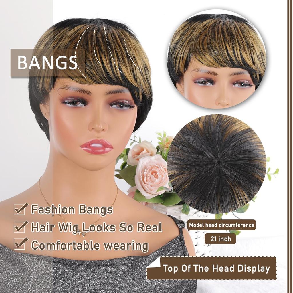 Damen-Perücke, 20,3 cm, blond, schwarz, Ombre-Pony, kurze Perücke, Hochtemperatur-Synthetik-Perücke, lässiges Styling