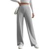 Women's Elastic High Waist Vertical Ribbed Knit Wide Leg Straight Casual Long Trousers