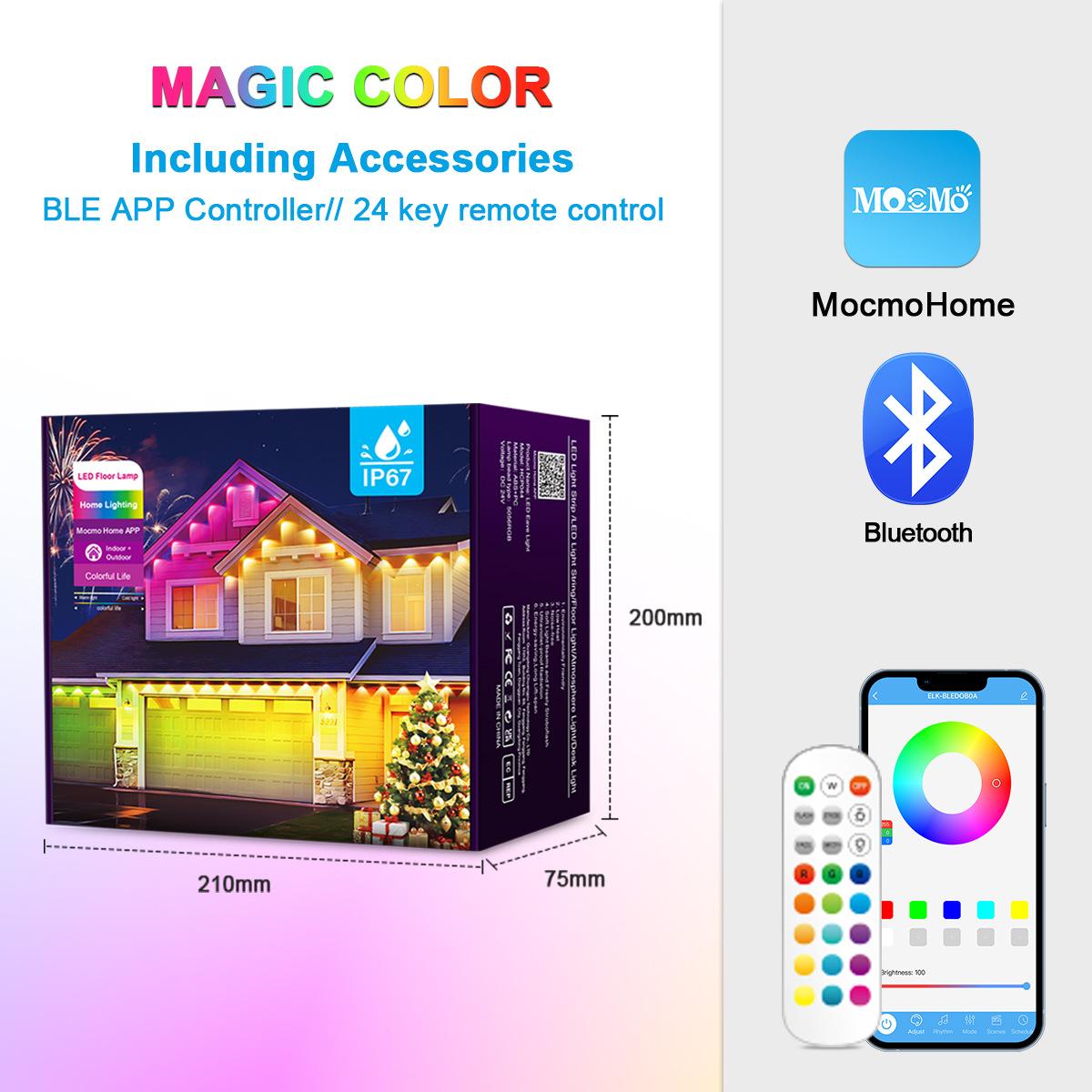 

60M Smart RGB Eave Lights App & Remote IP67 Permanent Outdoor LED String Lights Home New Year Christmas Birthday DIY Lighting 15M
