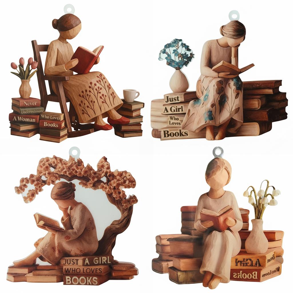 2D Acrylic Flat Book Lovers Ornament Christmas Tree Ornament Reading Ornament for Women Readers Teachers Book Lovers Gift