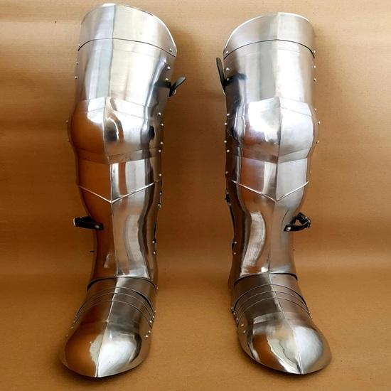 Tysk gotisk ridderbenrustning Fullstål gotiske leggbeskyttere Håndlaget middelalderrustning for reenactments LARP Cosplay