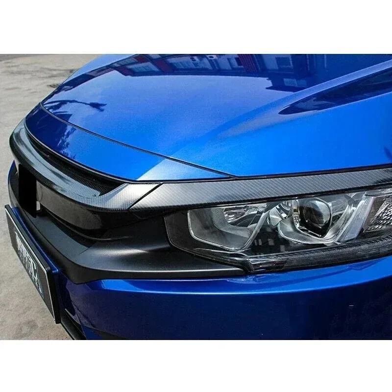 8 Pcs/Set Car Front Bumper Grilles Decal Stickers For Honda Civic 10th 2016-2018 Carbon Fiber Texture Decoration Sticker Trim