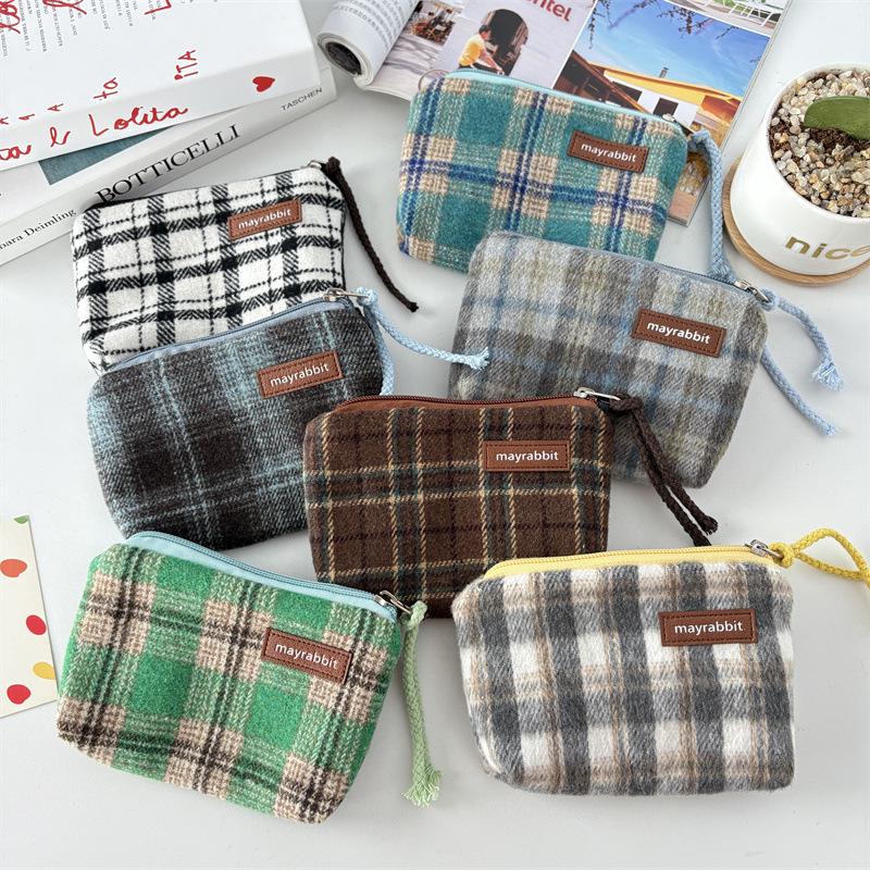 British Style Plaid Wool Coin Purse - Retro Mini Clutch