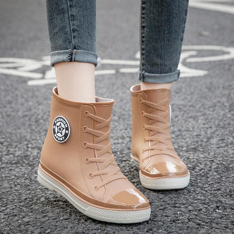 Winer Herbst Damen Regenstiefel Mode Warme Gummistiefel Knöchel Regenschuhe Damen Wasserdicht Garten Galoschen Botas Lluvia Mujer