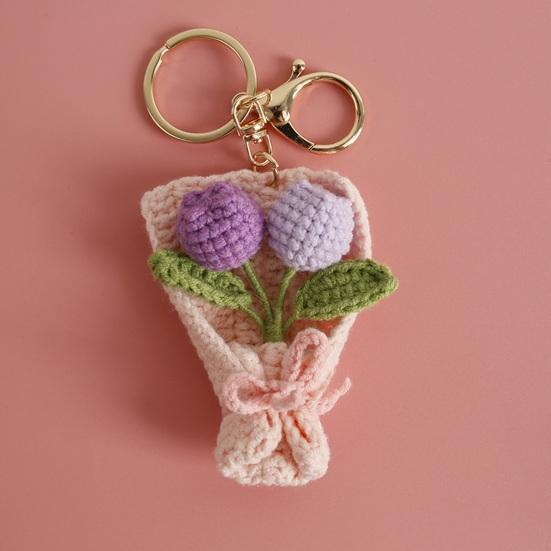 Keychain Pendant Hand Crocheted Flower Key Chain Colorful Yarn Roses Sunflower Charm Key Holder Bag Car Key Accessory