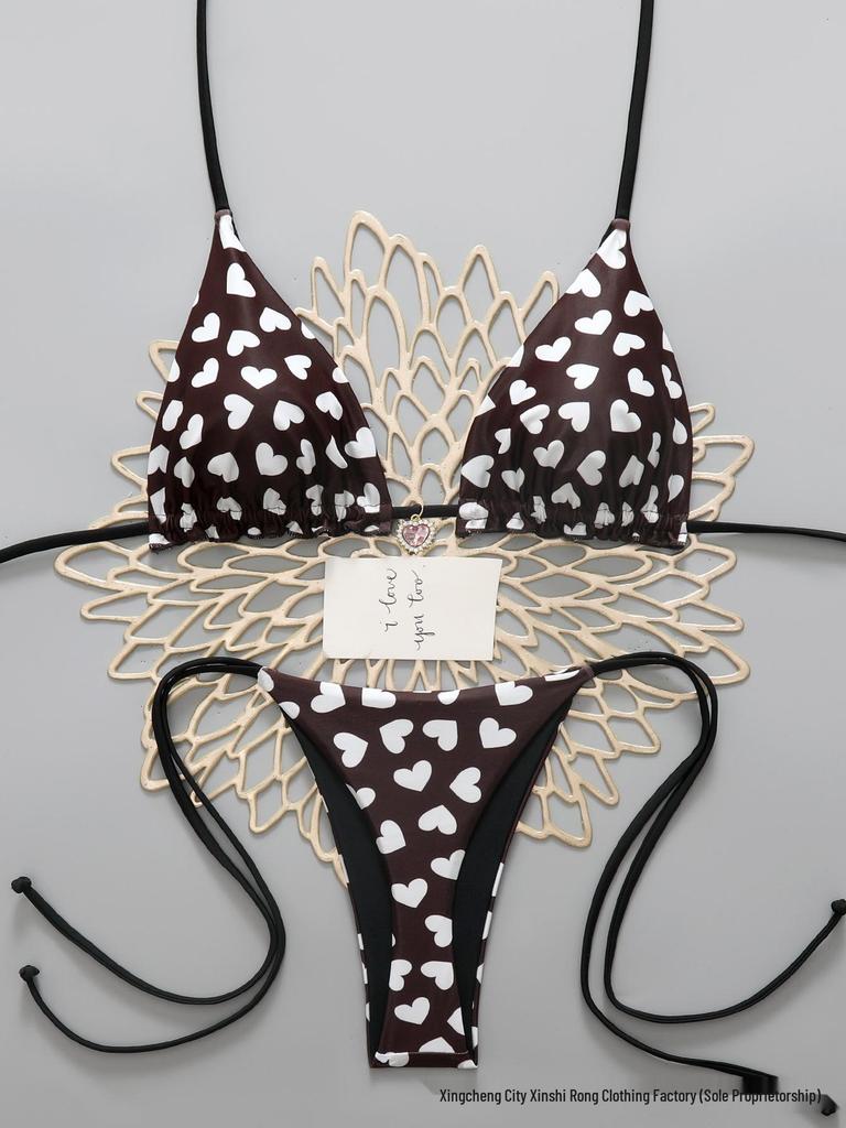 2026 European & American Heart Print Strappy Bikini Set: Women's Sexy Two-Piece Swimsuit for Hot Spring Resorts
