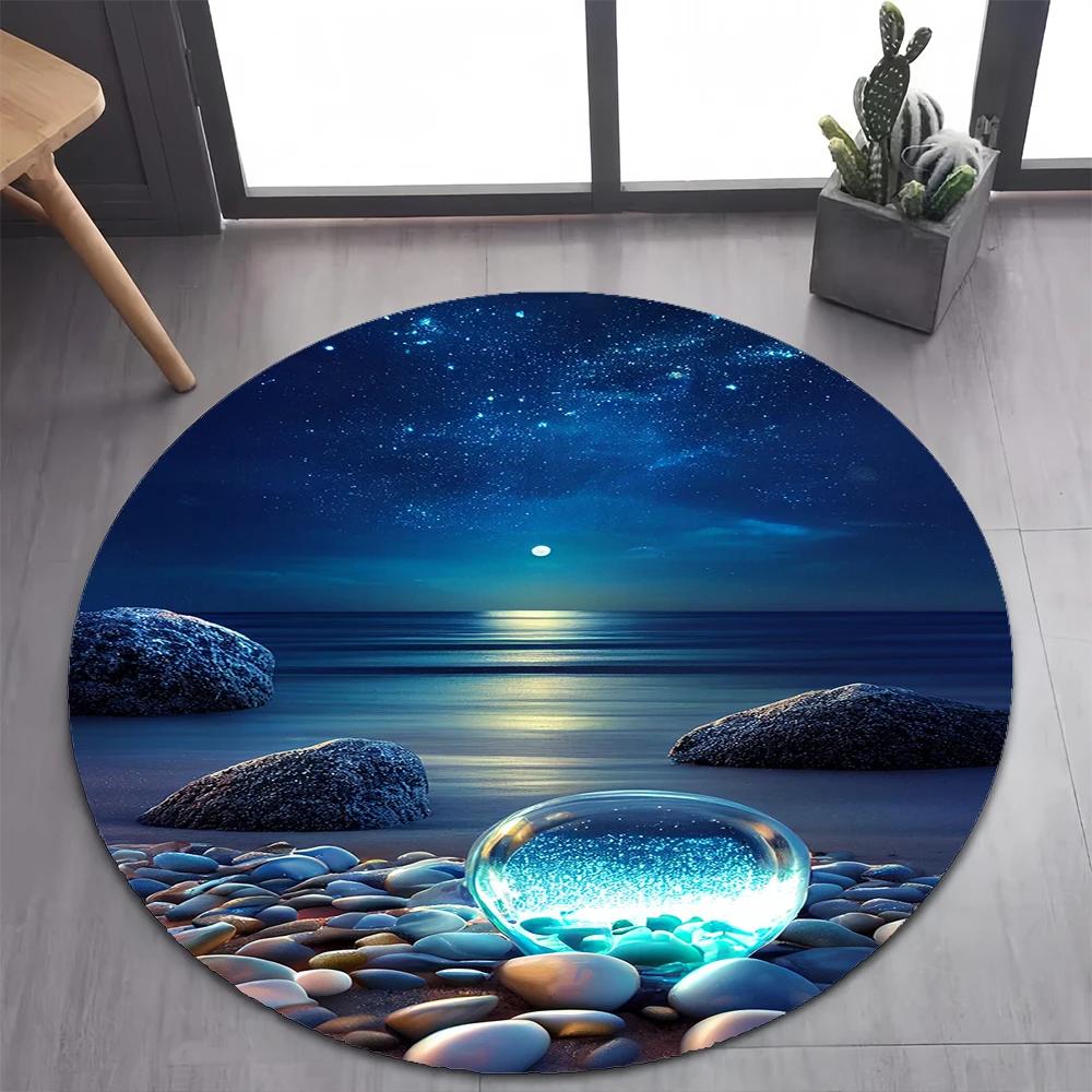 2025 New Style Colorful Rainbow Pebble Road Beach Stone Round Carpet Rug for Bedroom Living Room Decoration,pet Decor Floor Mat
