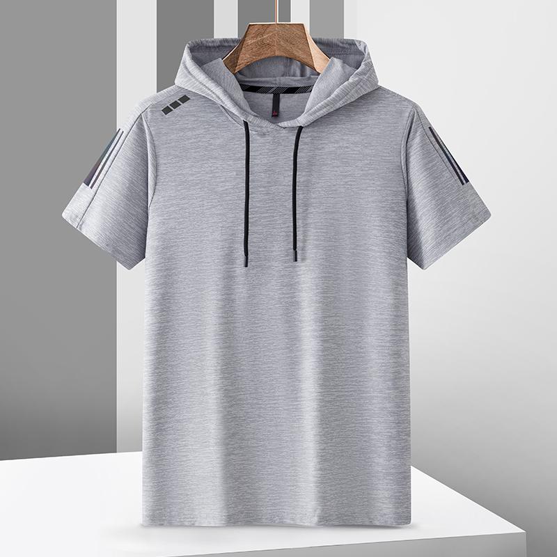 Outdoor Mountaineering Men's Hooded T-shirt Summer Ice Silk Quick Drying Thin Sports Casual Top Loose and Breathable Versatile