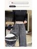 Korean Lace-Trim Plaid Wide-Leg High-Waist Pants for Women - Versatile Spring/Summer Casual Style