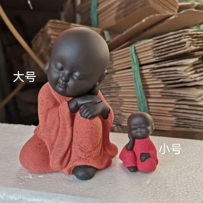 10cm Height Purple Clay Tea Pet Four Bu Little Monk Ornament Zen Tea Play Creative Buddhist Ceramic Crafts Decoration Shami