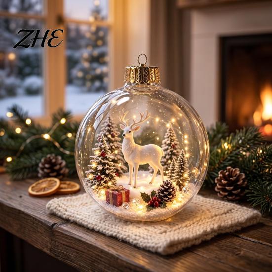 Indoor Party Ambient Lights Light Up Christmas Scene Ball Ornament with Warm LED Glowing Holiday Story for Clear Acrylic Hanging Balls Tree Decor and