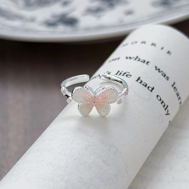 Double-Layer Butterfly Enamel Dripping Oil Sweet And Cool Open Ring Small Fresh Temperament Stacked Wearing Personalized Niche Ring Woman