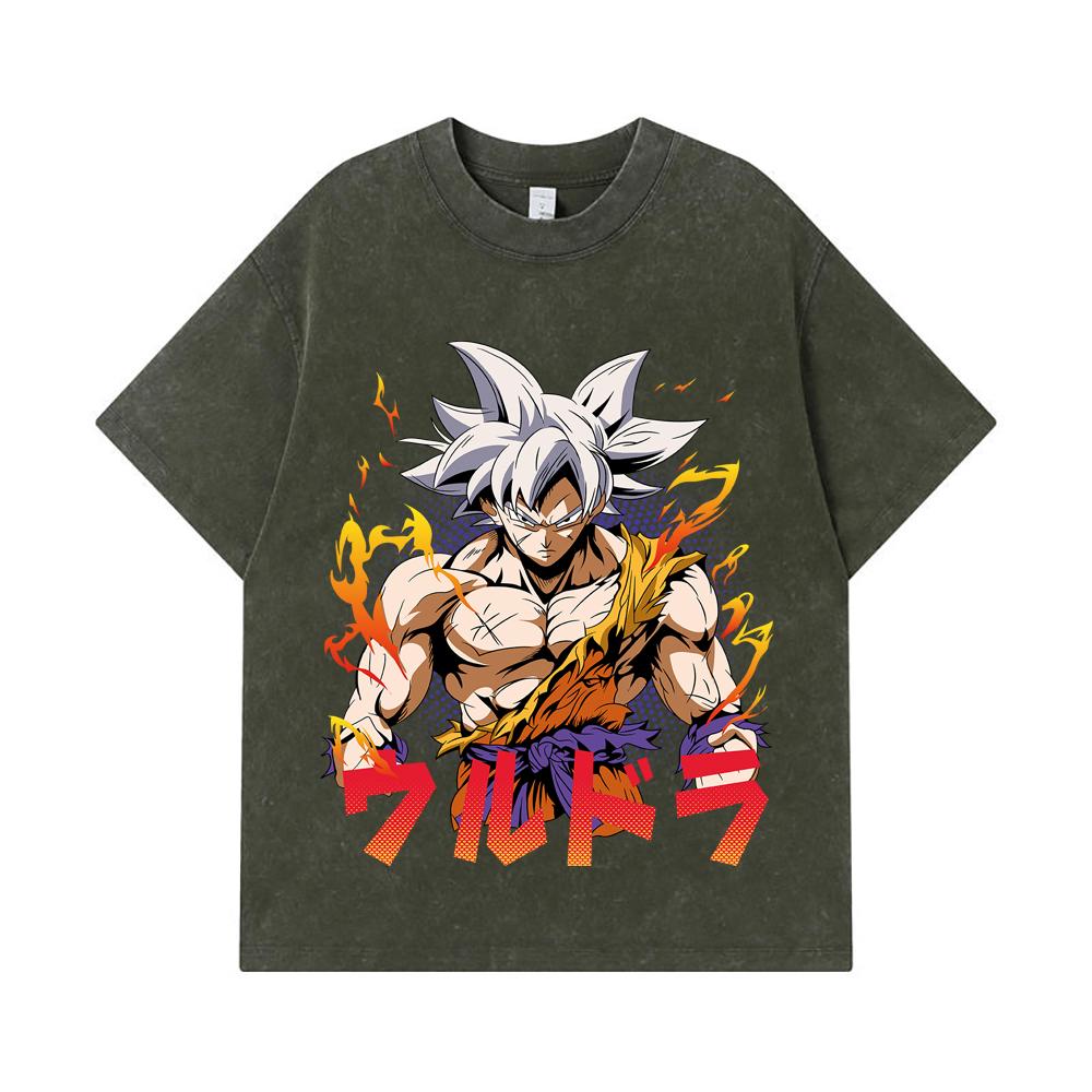 

275 GSM Washed T-shirts 100% Cotton Dragon Ball V11 Goku Ultra Print Unisex Heavy Cotton T Shirt S армия зеленый