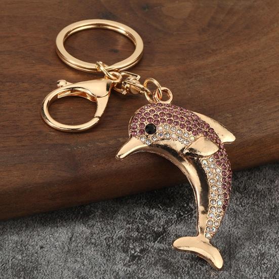 Keychain Pendant, Sparkling Rhinestones Dolphin Shape Keychain, Electroplated Surface Key Holder with Key Ring And Lobster Clasp