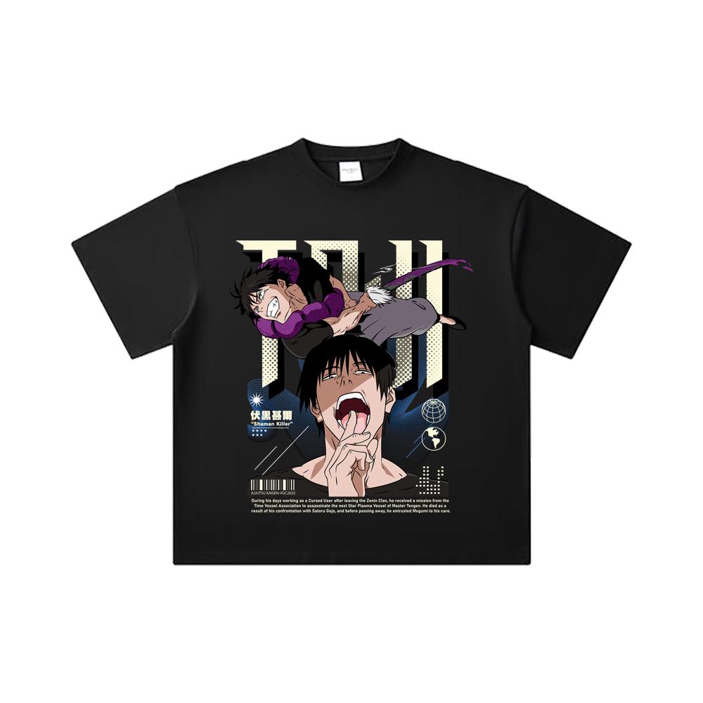 260 GSM Double Yarn 32 Count 100% Cotton Jujutsu Kaisen V47 Toji Print Unisex Heavy Cotton T Shirt