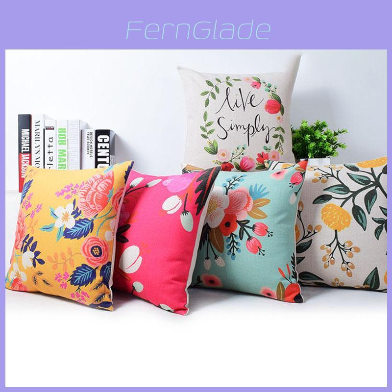 Elegant Vivid Flower Floral Plants Linen Pillow Case Decorative Cushion Cover 18