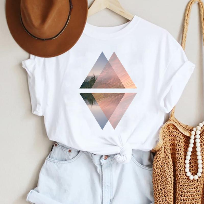 Fashion Casual Landscape Mountain Graphics Womens T-Shirt 90S Summer Blouse Loose White Short Sleeve O-Neck Female Tops Clothing