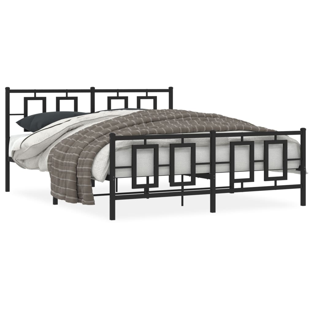 Metal Bed Frame with Headboard and Footboard Black 150x200 Cm