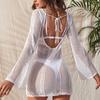 Nové zakrývací šaty Dámské Sexy Vykrojené Dlouhý rukáv Bez zad Bodycon Bikiny Plavky Pletené Plážové