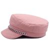 Leather Painted Hat Women's Chain Flat Top Army Hat Autumn Winter Warm Cap