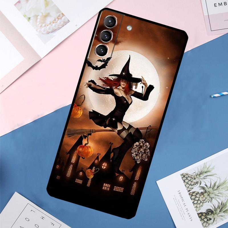Halloween Moon Witch Horror Case For Samsung Galaxy S25 Ultra S21 S22 S23 S24 Ultra S9 S10 Plus S20 FE S25 FE Back Cover