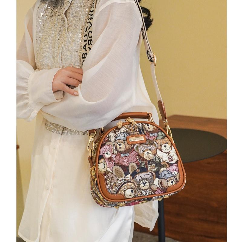 BEIBAOBAO Genți Crossbody Originale Street Trend pentru Femei Moda Pânză PU Splicing Poșetă Doamnă Cute Cartoon Urs Genți proaspete pe un singur umăr pentru femei