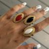 Youthway Texture Glossy Shine Stainless Steel Natural Stone Agate Oval Opening Rings For Women Waterproof Jewelry Gift