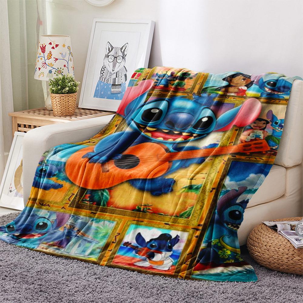 Stitch Multiple Expressions Grid Collage Pink Blue Background Print Flannel Blanket Soft Warm Throw Blanket Sofa Bedroom Decor Gift