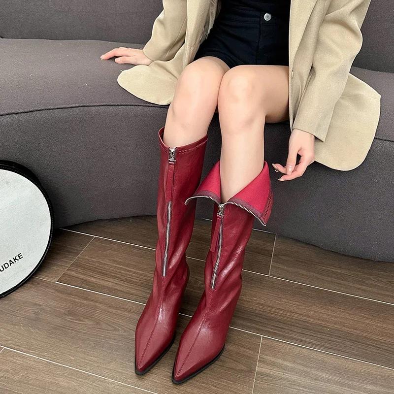 Winter New Elegant Casual Women Pointed Toe Outdoor Elastic Boots Comfortable Walking Fashion Knight Boots Shoes for Women