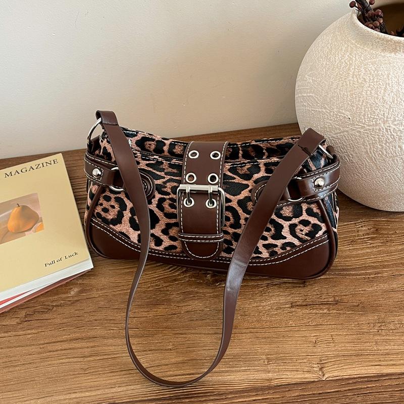 Vintage Leopard Belt Shoulder Bags for Women Versatile Y2k Cool Hot Girls Underarm Bag Thread Design Ladies Phe Handbags
