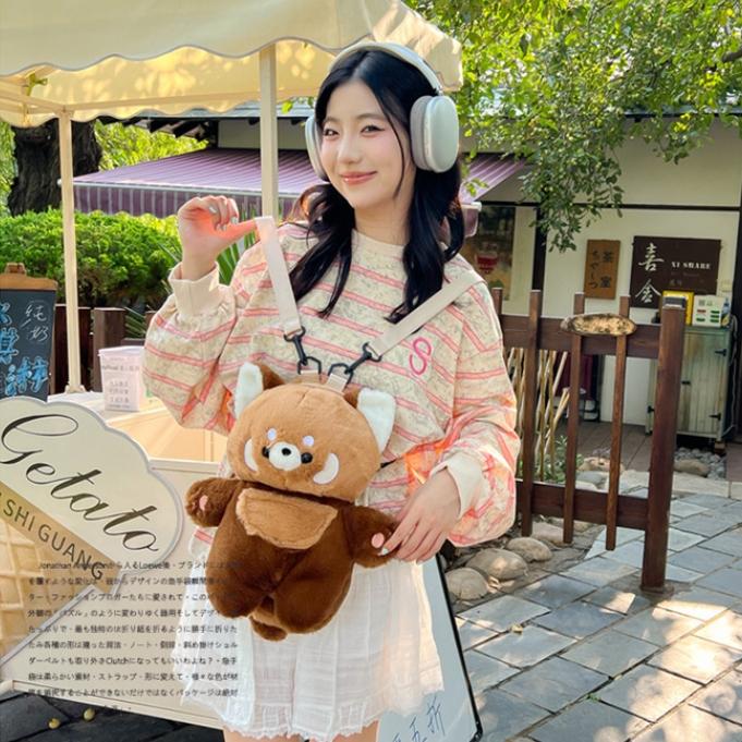 Red Panda Plush Doll Raccoon Backpack Cute Plushie Doll Women Crossbody Fur Soft Shoulder Bag for Travel Party Birthday Gift