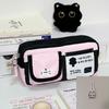 Pink & White Cartoon Kitten Pencil Case - Large Capacity for Girls, Trendy & Cute Stationery Bag for Students
