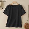 ZANZEA Women Casual Round Neck Loose Summer Short Sleeve Blouse