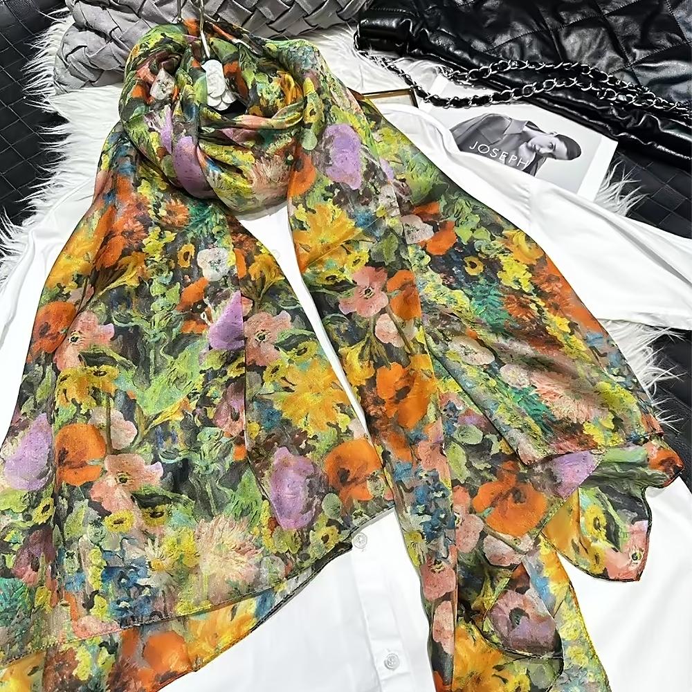 [BYSIFA] Silk Scarf Plus Size Broadened Silk Women's Silk Scarf Shawl Female Scarf New Winter Orange Coffee Women Long Scarves