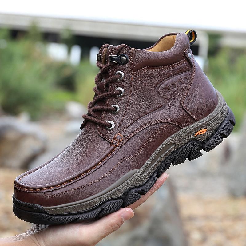 Fashion Luxury Brand Mens Casual Motorcycle Boots Genuine Leather Solid Color Outdoor Boots Warm Plush Fur Winter High Top Shoes Botas