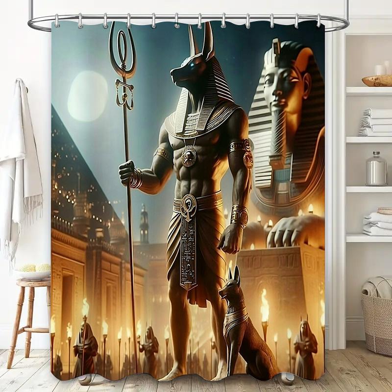Altes Ägypten Duschvorhang: Anubis Statue Druck Wasserdichter Badvorleger Dekorationen Für Badezimmerzubehör Haushaltswaren
