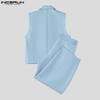 INCERUN 2PCS Two Pieces Men Sleeveless Texture Cropped Waistcoat and Long Straight Pants Sets