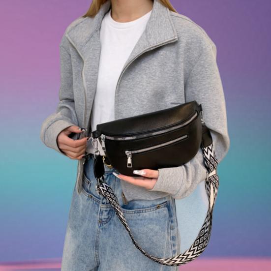 Unisex Crossbody Fanny Pack Faux Leather Waist Pouch with Multiple Zippered Pockets Waist Bag with Adjustable Strap for Travel Work Sports