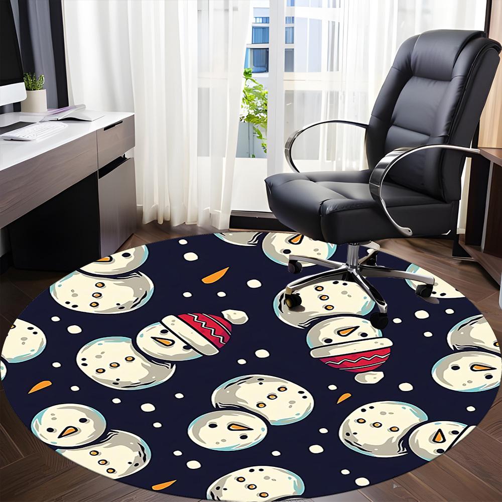1PC Snowmen Winter Office Round Area Rug, Mat Suitable For Office, Under Office Chairs Bedroom Living Room Home Decor, Room Deco
