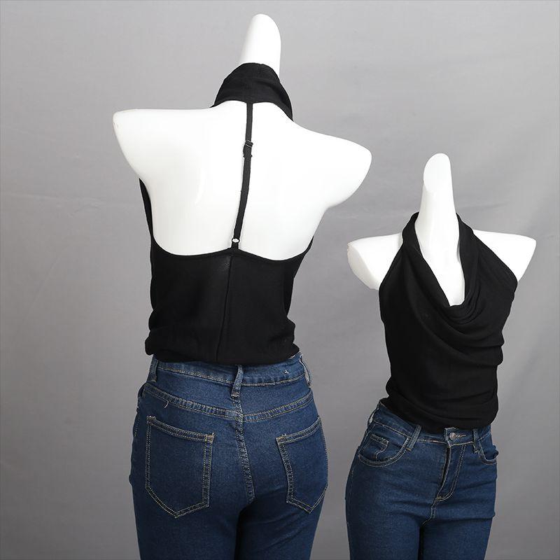 

Тенсел Фантазийный Сексуальный Сексуальный Свободный Воротник Холтер Вязаная Майка Женская Стройнящая для улицы Топы с Открытой Спиной Black(The back rope is adjustable without logo) S