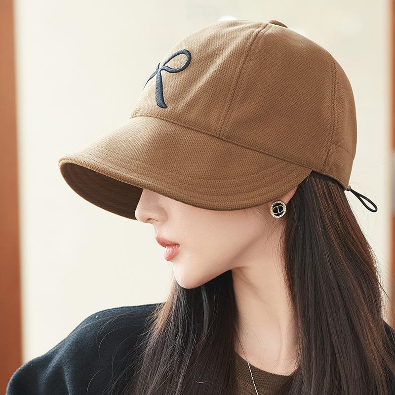 

Женская вышитая шляпа-ведро с бантом, утепленная кепка рыбака на осень-зиму, компактная дышащая шляпа с защитой от солнца для прогулок ONE SIZE