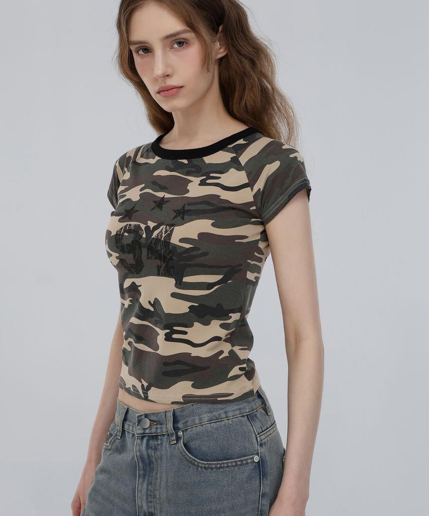 CHICKS Star Camo Slim Fit Tee Beige