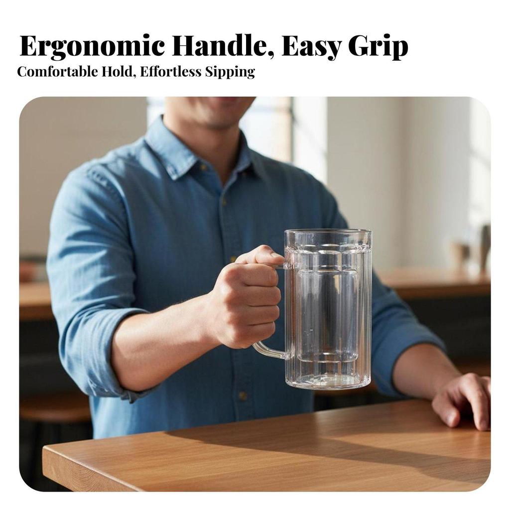3 Pieces Acrylic Beer Mug Stein Cup Break Resistant PET with Glass Like And Ergonomic