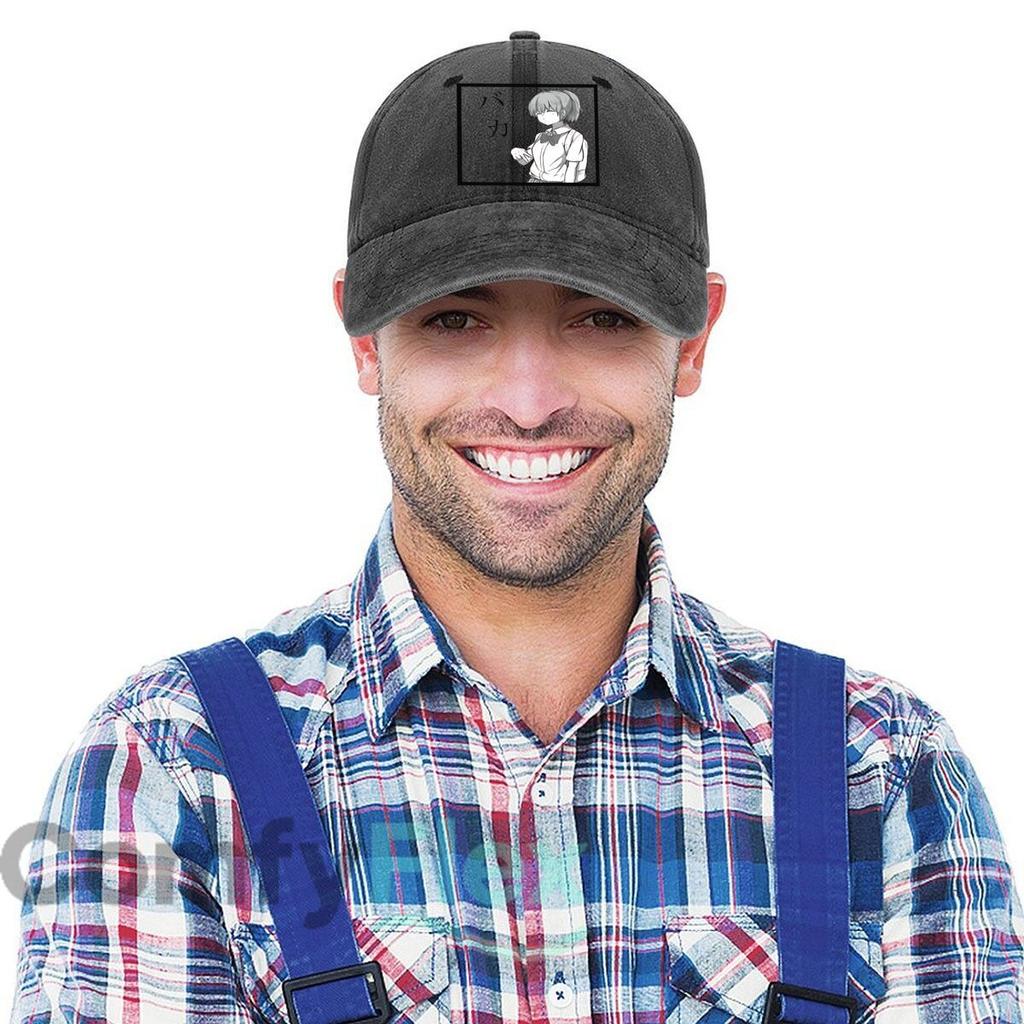 Anime Girl with “Baka” Text Washed Baseball Cap