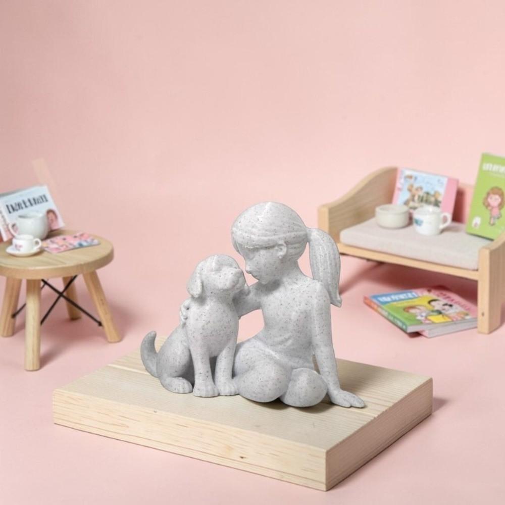 Cute Desktop Dog Figurine Creative Canine Statues Crafts Girl And Dog Statues  Home Decoration