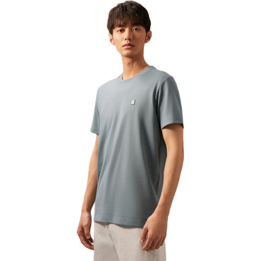Calvin Klein T-shirt da Uomo con Girocollo a Maniche Corte e Motivo Logo Ricamato Grigio Verde J324899-CFQ