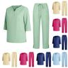 Women's Short Sleeved Color Round Neck Pocket Top Pants Work Clothes Two Piece Set