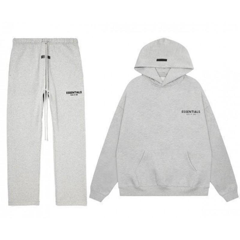 ESSENTIALS Flocked Letter Hoodie Sweatshirt Set Casual Loose Fit Couples Winter Wear